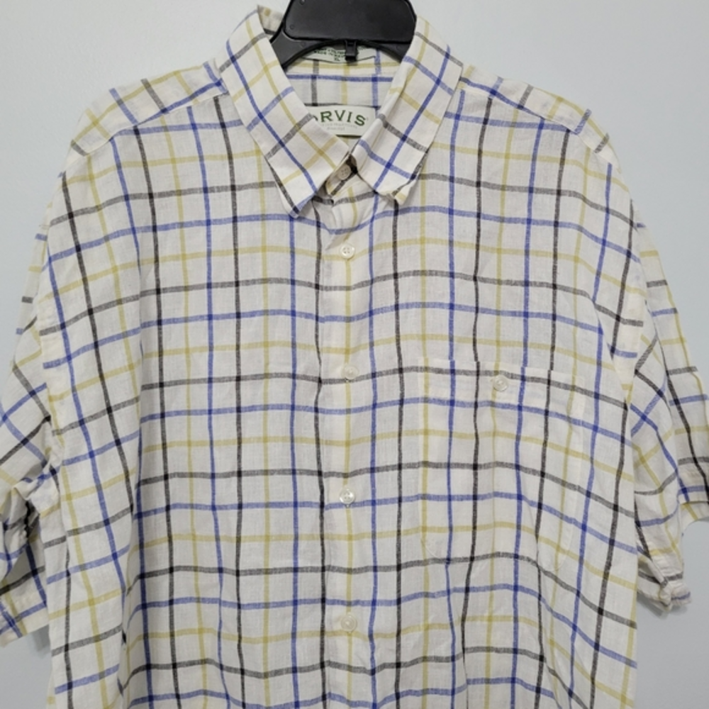 Orvis Men's Hemp/Tencel Short Sleeve Plaid Button Up Shirt XL White Blue Yellow - Picture 4 of 11